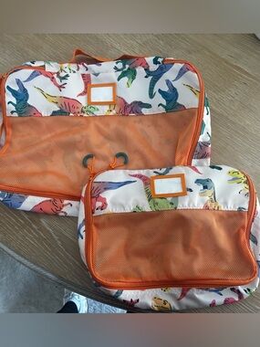 Dinosaur Print Packing Cubes Set - Orange Trim